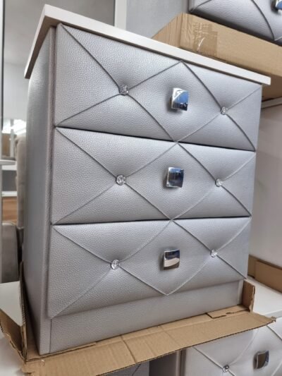 Mesita de Noche Polipiel Diamante Plata