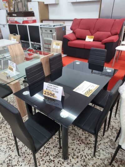 Conjunto Mesa Emi+ 6 sillas Negras/blancas