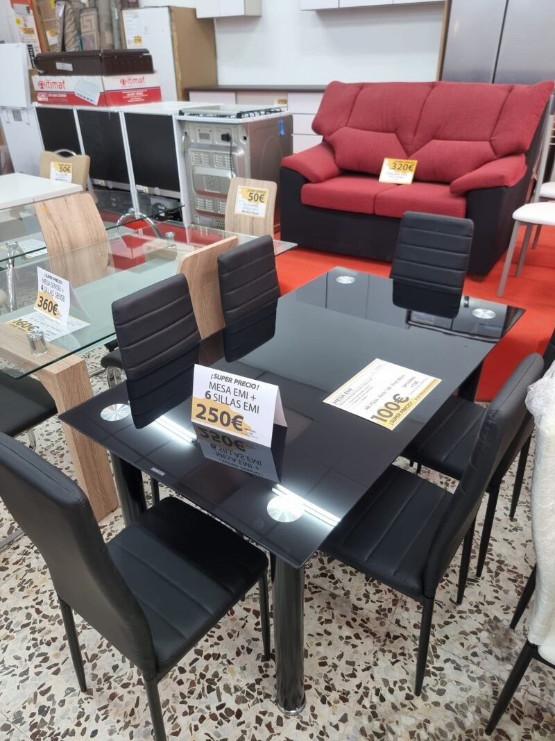 Conjunto Mesa Emi+ 6 sillas Negras/blancas