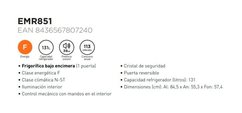 Frigorífico Bajo. Eas Electric 131L - Imagen 6