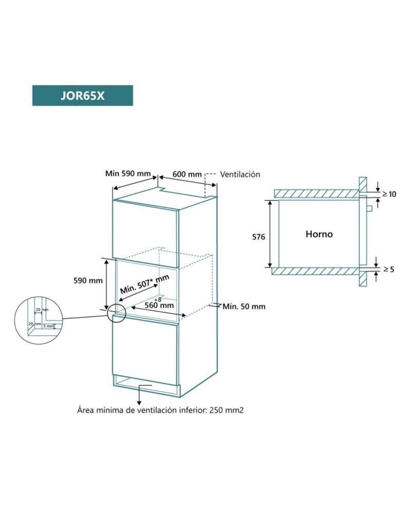 Horno 65L JOHNSON JOR65X multifunción aquaclean - Imagen 6
