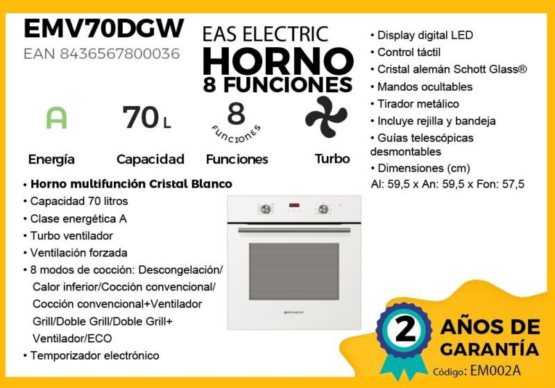 Horno 70L Eas Electric. Cristal Blanco - Imagen 4