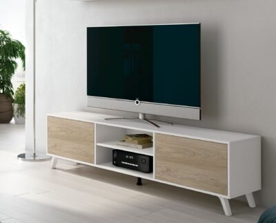 Mueble tv bajo Soto Blanco- Roble